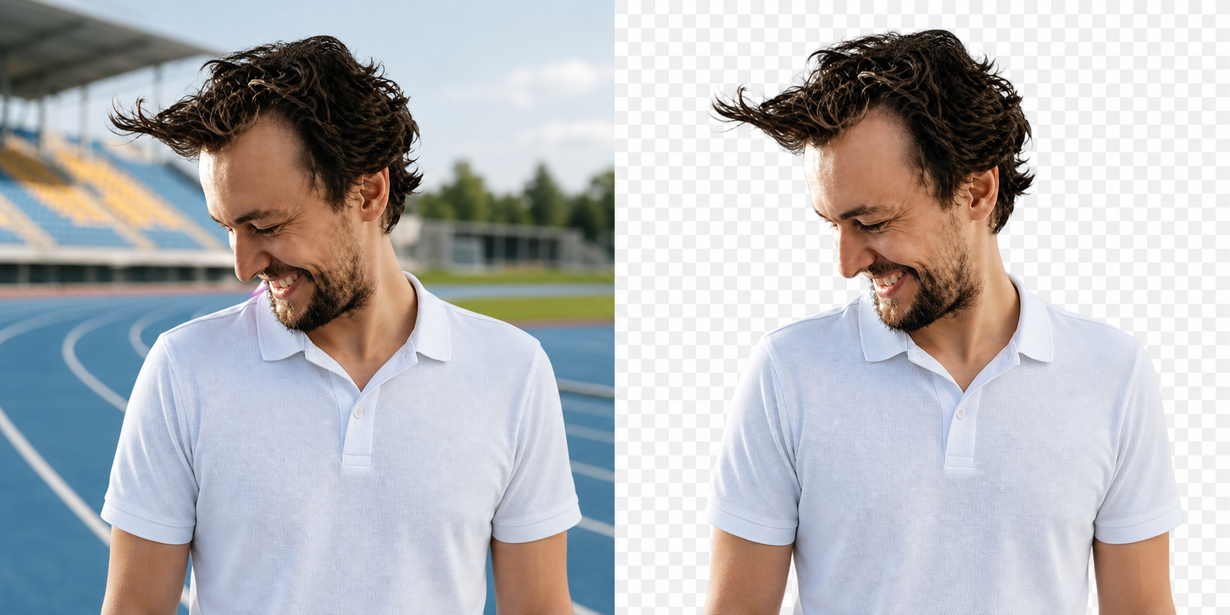 Same man before and after AI background removal