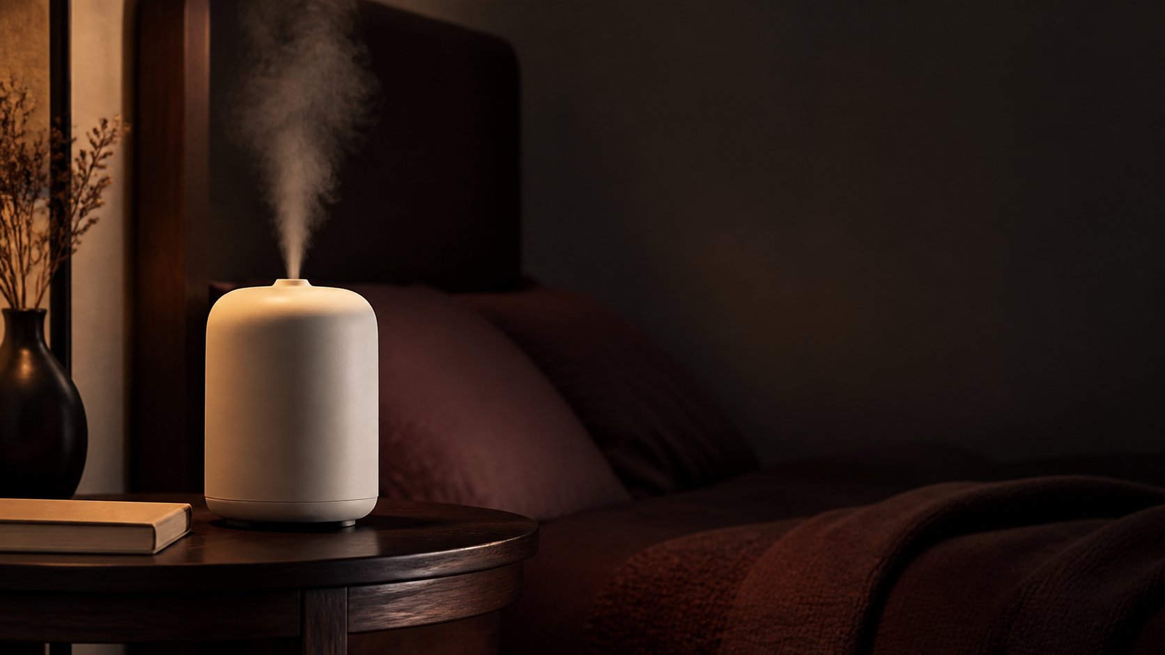 Ceramic humidifier in a quiet bedroom
