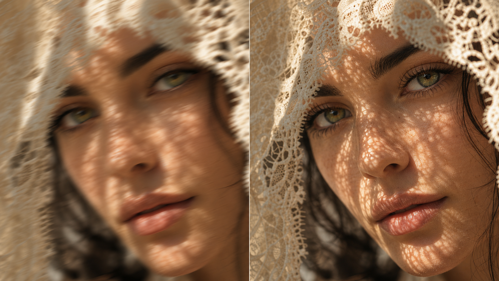 Portrait before and after AI unblur restoration