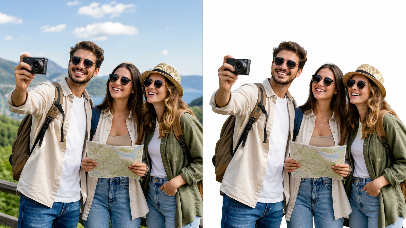 Photo before and after replacing the background with white